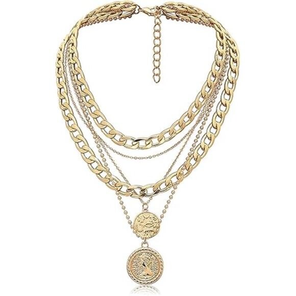 Layered Necklaces for Women Trendy Retro Coin Pendant Necklace Dainty - Picture 7 of 7